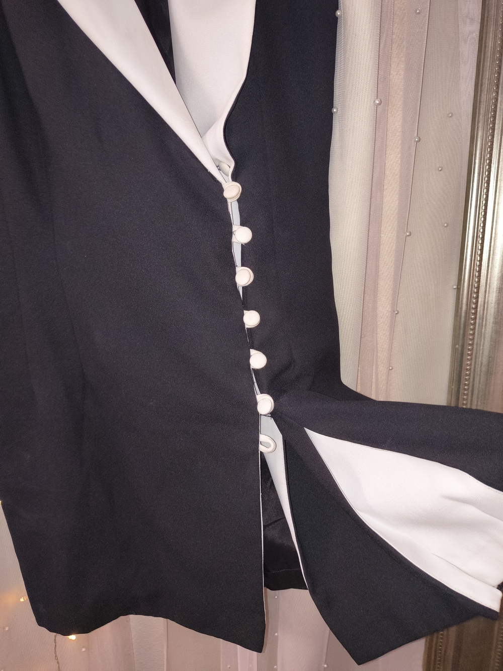 Bahari Black Midi Dress with White Shawl Collar - Picture 3 of 5